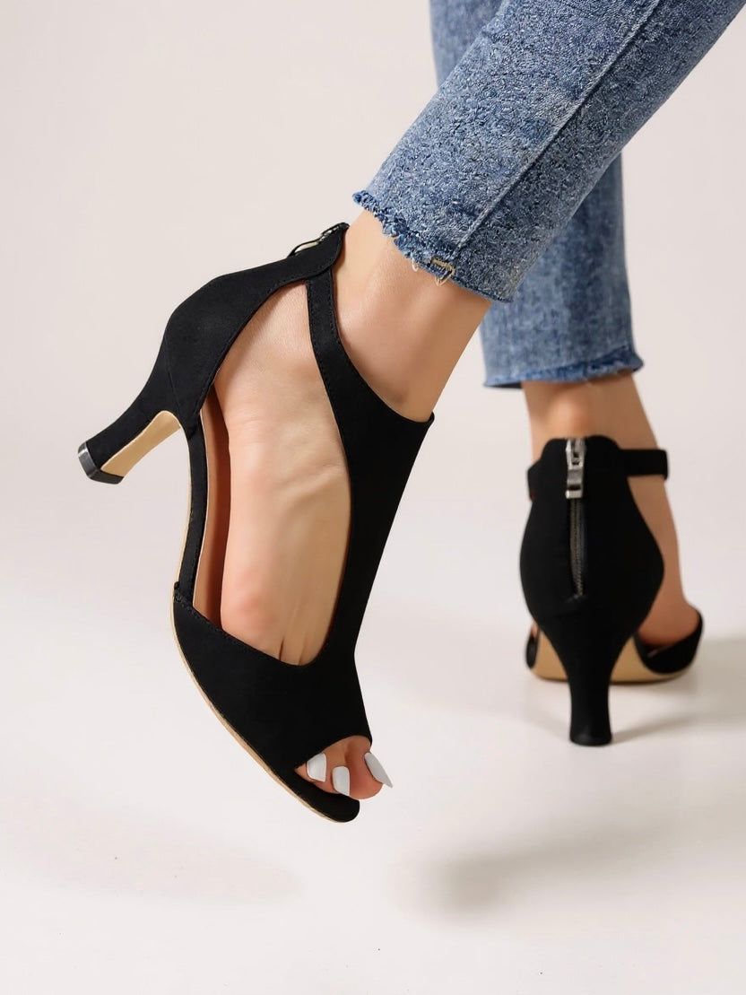 KROHN-E Damen Block-Heel Sandalen Beige Cutout