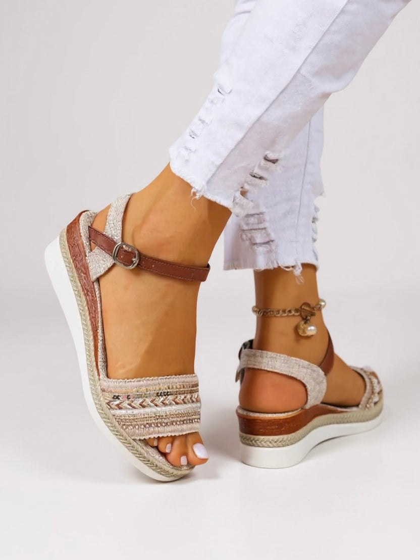 KROHN-E Damen Wedge-Sandalen Perlen-Design Komfort