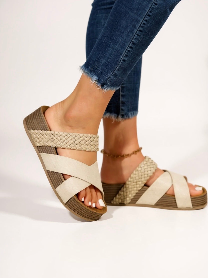 KROHN-E Damen Plateau-Sandalen Geflochten Gepolsterte Sohle Verstellbar