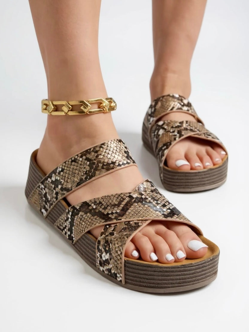 KROHN-E Damen Plateau-Sandalen Geflochten Gepolsterte Sohle Verstellbar