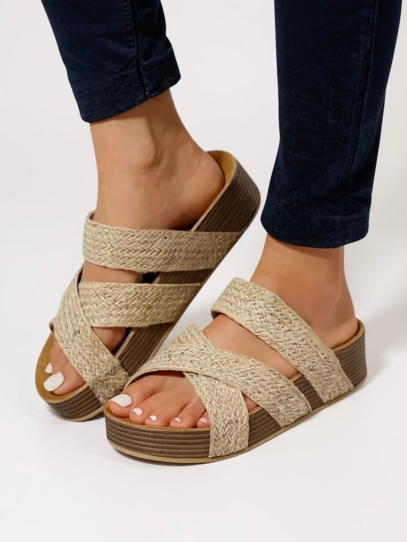 KROHN-E Damen Plateau-Sandalen Geflochten Gepolsterte Sohle Verstellbar