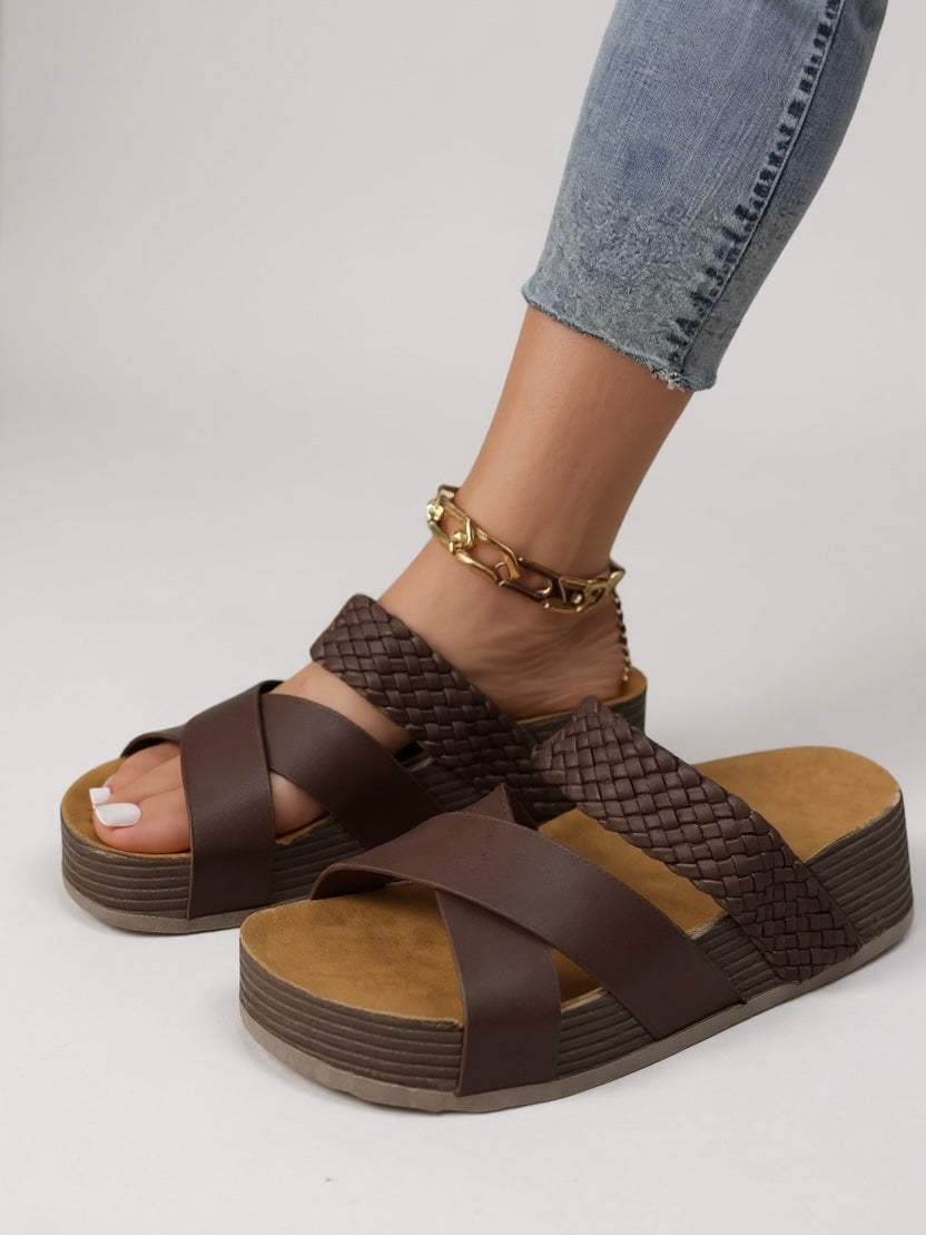 KROHN-E Damen Plateau-Sandalen Geflochten Gepolsterte Sohle Verstellbar