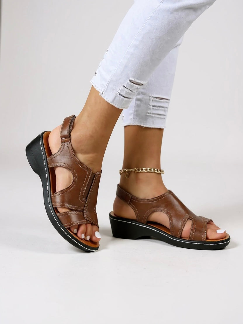 KROHN-E Damen Wandersandalen Verstellbar Beige Komfort
