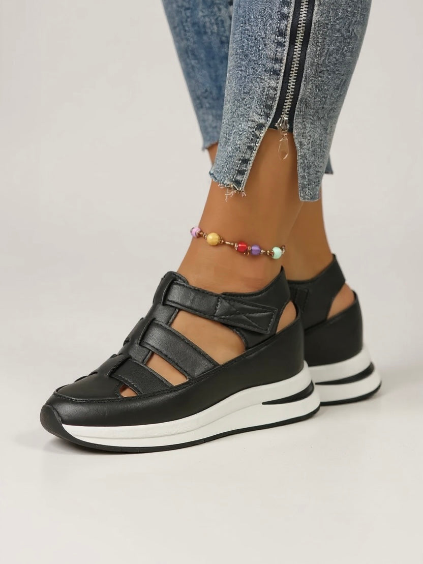 KROHN-E Damen Platform Sandalen Verstellbar Gepolsterte Sohle Sport Schwarz