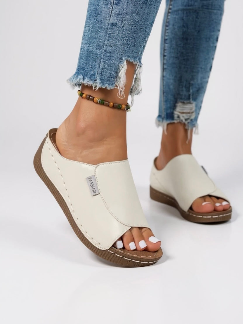 KROHN-E Damen Plateau Slides Gepolstert Slip-On Minimalistisch