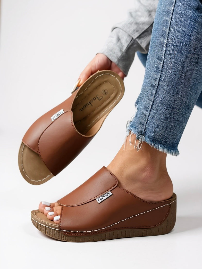 KROHN-E Damen Plateau Slides Gepolstert Slip-On Minimalistisch
