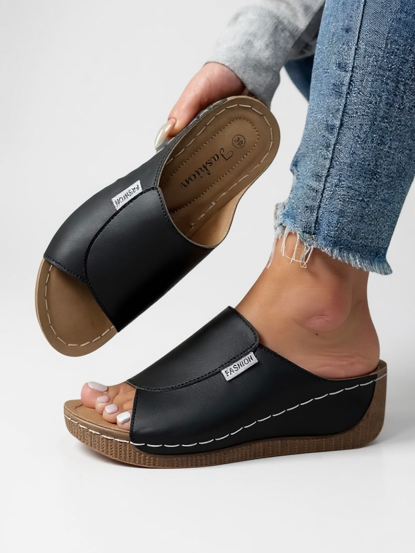 KROHN-E Damen Plateau Slides Gepolstert Slip-On Minimalistisch