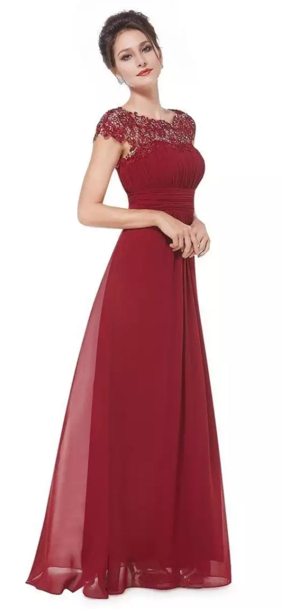 KROHN-E Damen Festkleid Spitze A-Linie Beige