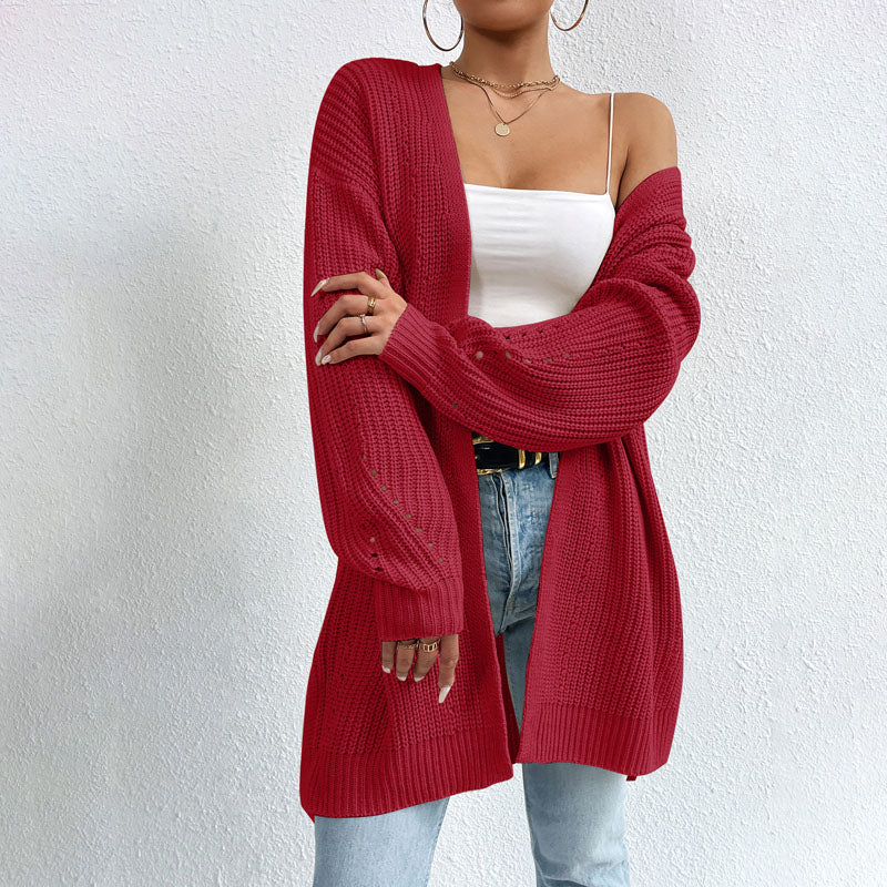 Krohn-e | Einfarbige Elegante Strickjacke mit Taschen