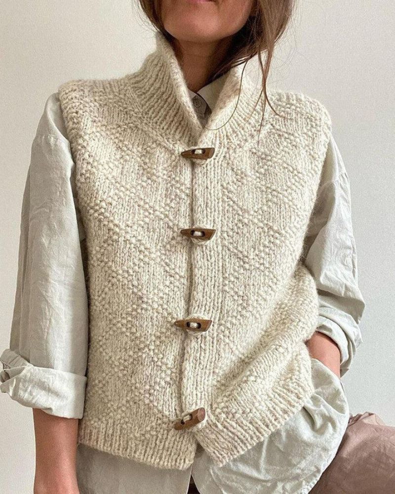 Krohn-e | Strickweste mit Holzknöpfen Strukturstrick Warm und Rustikal