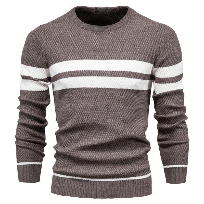 Klassischer, moderner Herrenpullover mit Streifendesign und Rundhals