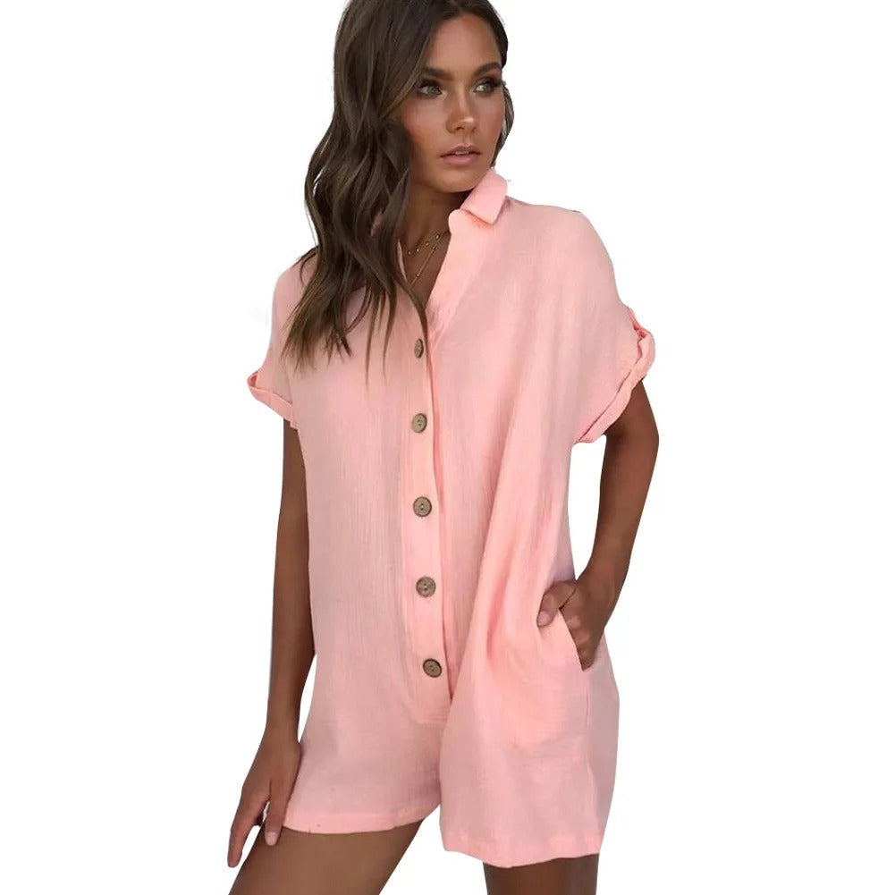 Damen Jumpsuit mit umgeschlagenen Ärmeln in lässiger Optik