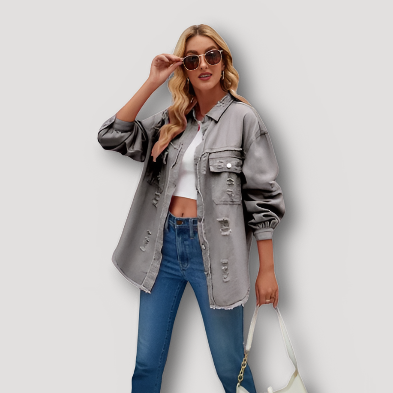 Kriss Vintage Denim Jacket: Washed and Distressed