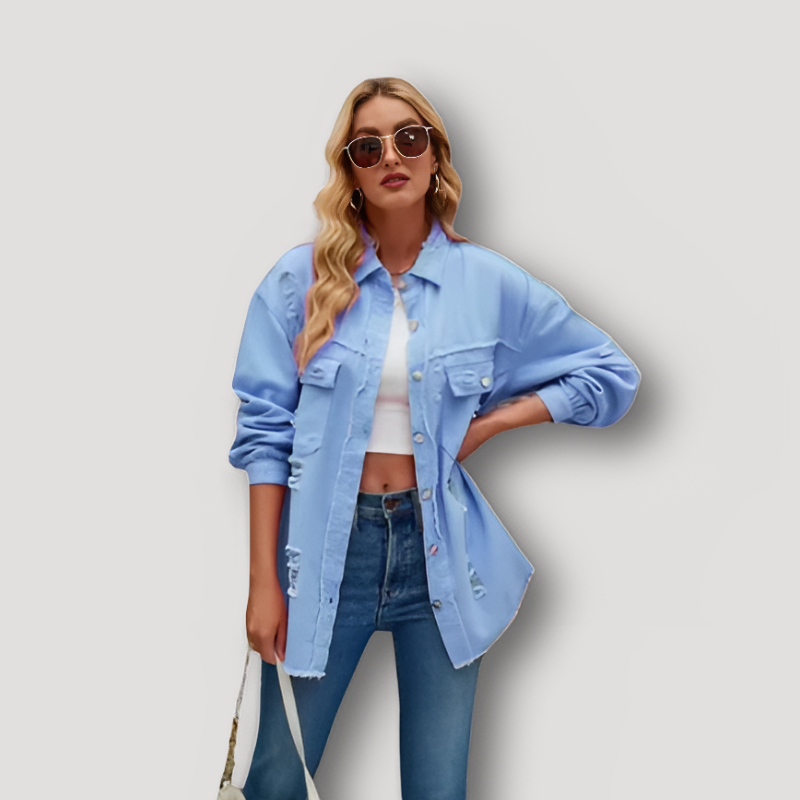 Kriss Vintage Denim Jacket: Washed and Distressed