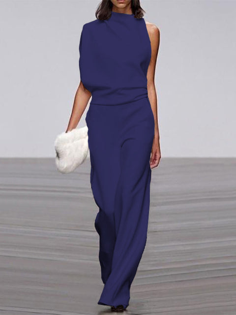 Krohn-e | Damen Jumpsuit mit Rundhalsausschnitt, Armellos und Weitem Bein