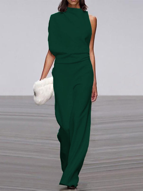 Krohn-e | Damen Jumpsuit mit Rundhalsausschnitt, Armellos und Weitem Bein