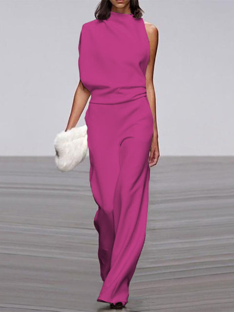 Krohn-e | Damen Jumpsuit mit Rundhalsausschnitt, Armellos und Weitem Bein