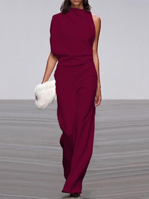 Krohn-e | Damen Jumpsuit mit Rundhalsausschnitt, Armellos und Weitem Bein