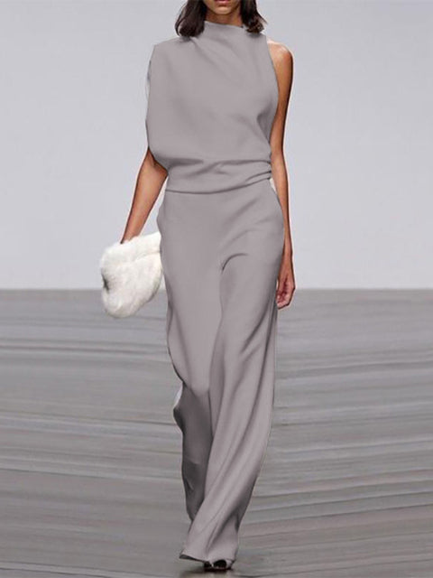 Krohn-e | Damen Jumpsuit mit Rundhalsausschnitt, Armellos und Weitem Bein