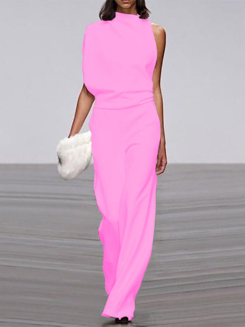 Krohn-e | Damen Jumpsuit mit Rundhalsausschnitt, Armellos und Weitem Bein