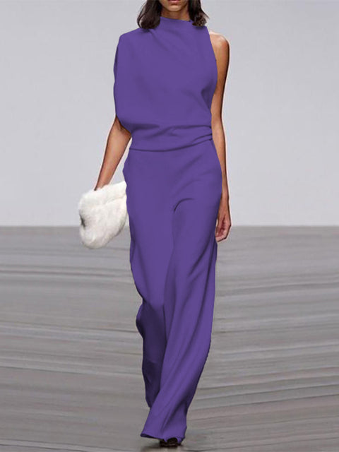 Krohn-e | Damen Jumpsuit mit Rundhalsausschnitt, Armellos und Weitem Bein