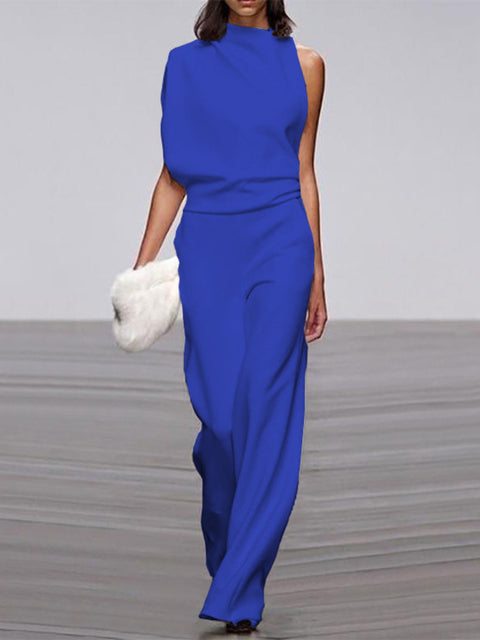 Krohn-e | Damen Jumpsuit mit Rundhalsausschnitt, Armellos und Weitem Bein