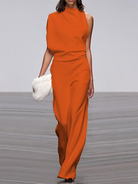 Krohn-e | Damen Jumpsuit mit Rundhalsausschnitt, Armellos und Weitem Bein