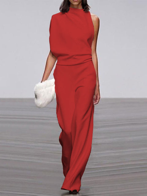 Krohn-e | Damen Jumpsuit mit Rundhalsausschnitt, Armellos und Weitem Bein