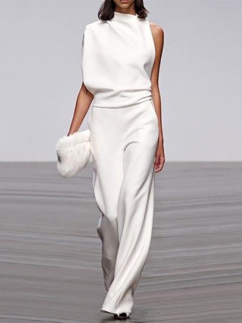 Krohn-e | Damen Jumpsuit mit Rundhalsausschnitt, Armellos und Weitem Bein