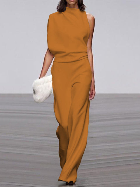 Krohn-e | Damen Jumpsuit mit Rundhalsausschnitt, Armellos und Weitem Bein