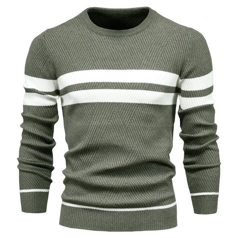 Krohn-e | Strickpullover mit Weißen Streifen Baumwolle Modern, Bequem