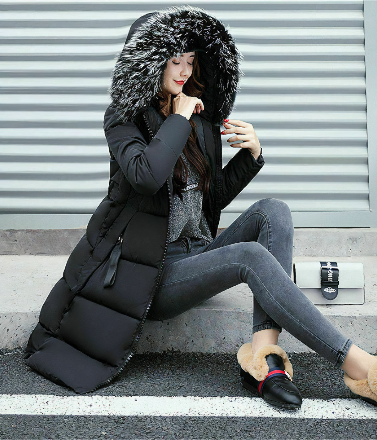 Langmantel mit Pelzkragen: Modell Kora