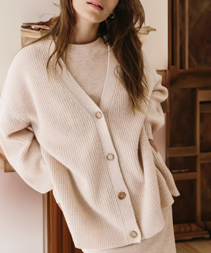 Krohn-e | Cardigan - Damen Herbst Oversized Knopf-Cardigan mit Rippstrick