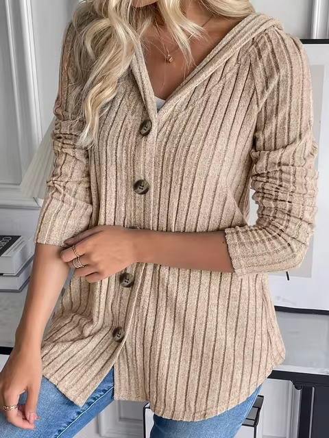 Fudus Kapuzenpullover mit gerippten Bündchen und Knopfleiste