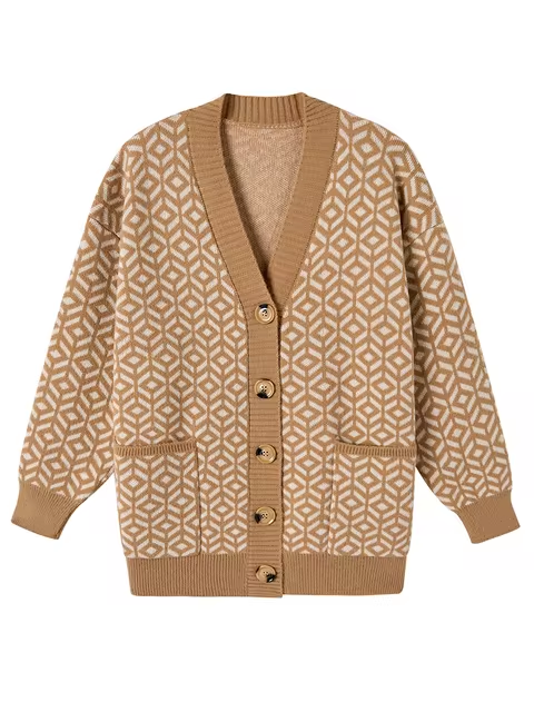 Klara® Strickjacke: Geometrisches Muster, Knopfleiste