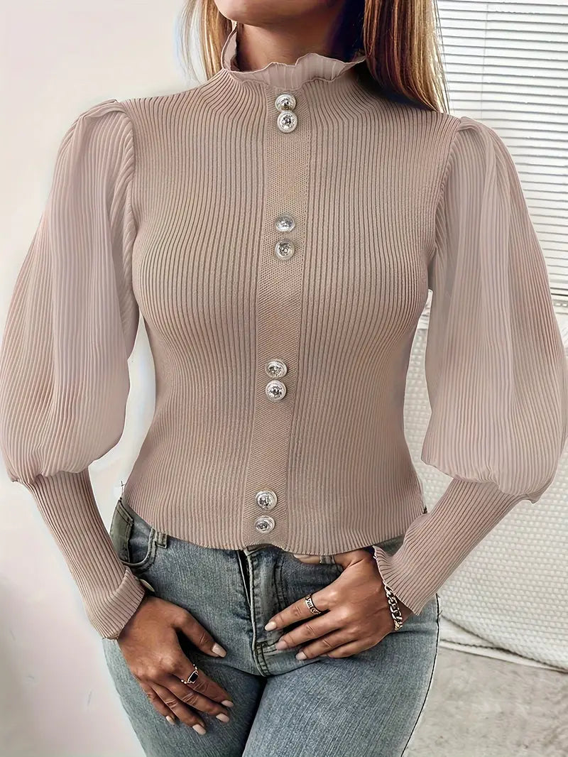 Fudus Strickpullover mit langen Ärmeln und Volantkragen