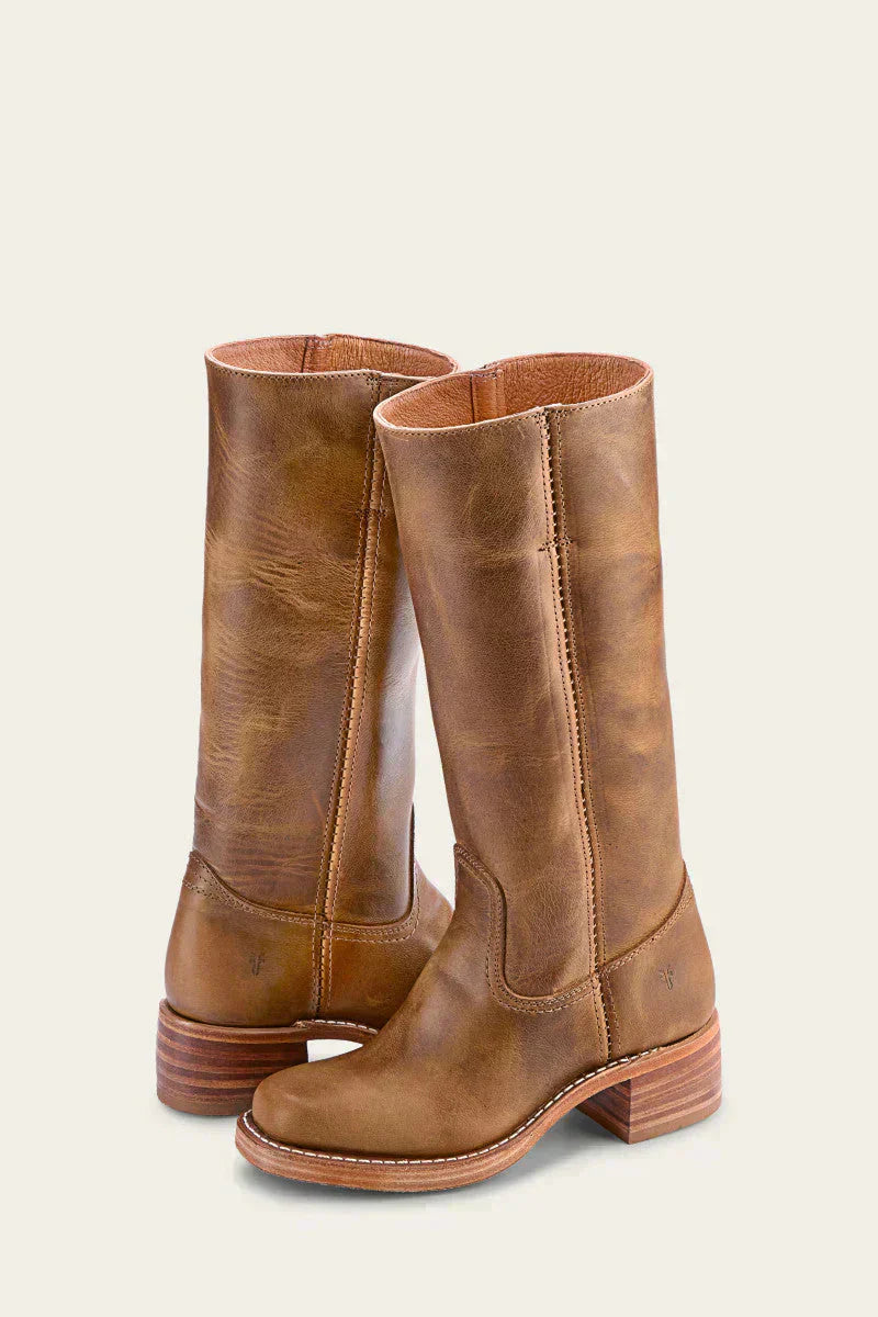 KROHN-E Damen Kniestiefel Slim-Fit strukturierte Sohle Schwarz