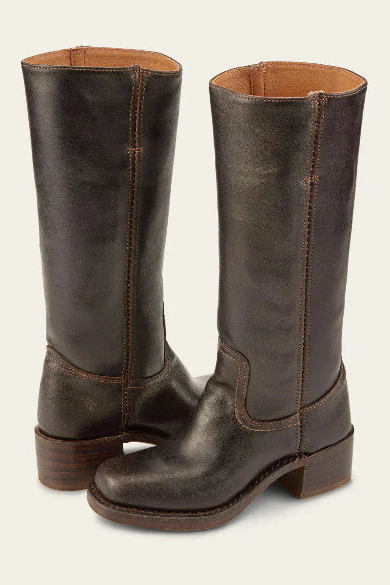 KROHN-E Damen Kniestiefel Slim-Fit strukturierte Sohle