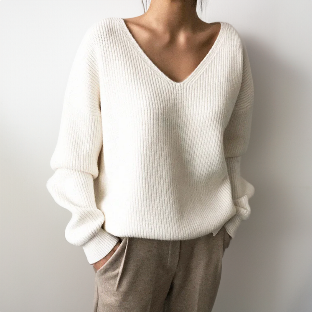 Krohn-e | Pullover - Damen Herbst V-Ausschnitt Oversized Pullover