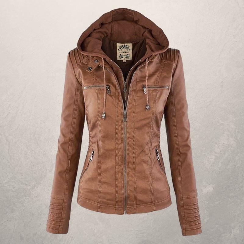 Krohn-e | Lederjacke - Kunstleder Slim Fit Kapuzenzip-Jacke