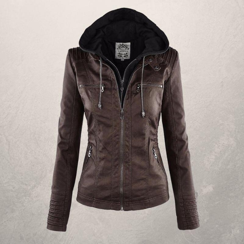 Krohn-e | Lederjacke - Kunstleder Slim Fit Kapuzenzip-Jacke