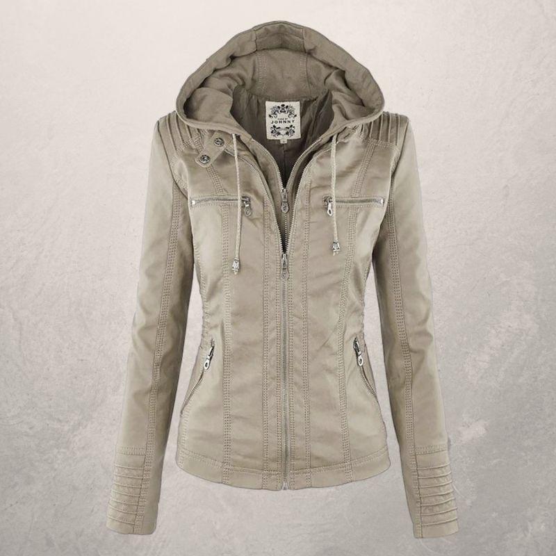 Krohn-e | Lederjacke - Kunstleder Slim Fit Kapuzenzip-Jacke