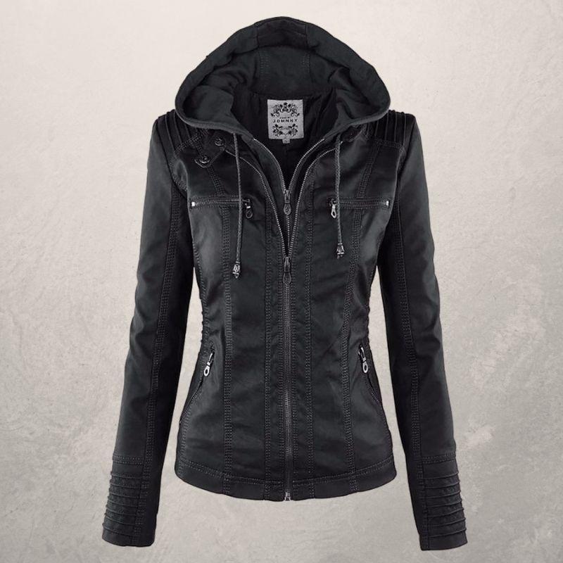 Krohn-e | Lederjacke - Kunstleder Slim Fit Kapuzenzip-Jacke