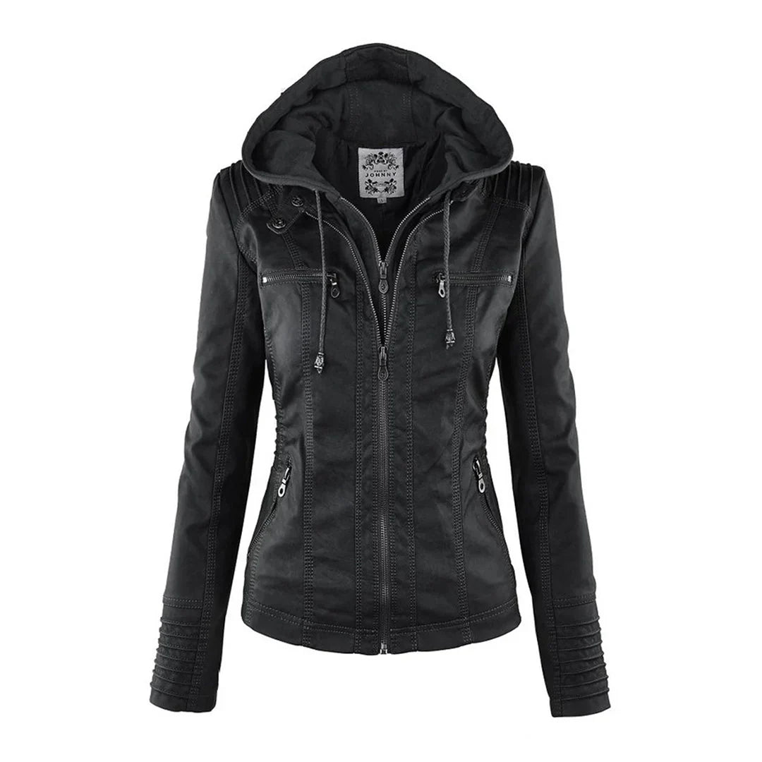 Krohn-e | Fake-Leder Bikerjacke mit Kapuze