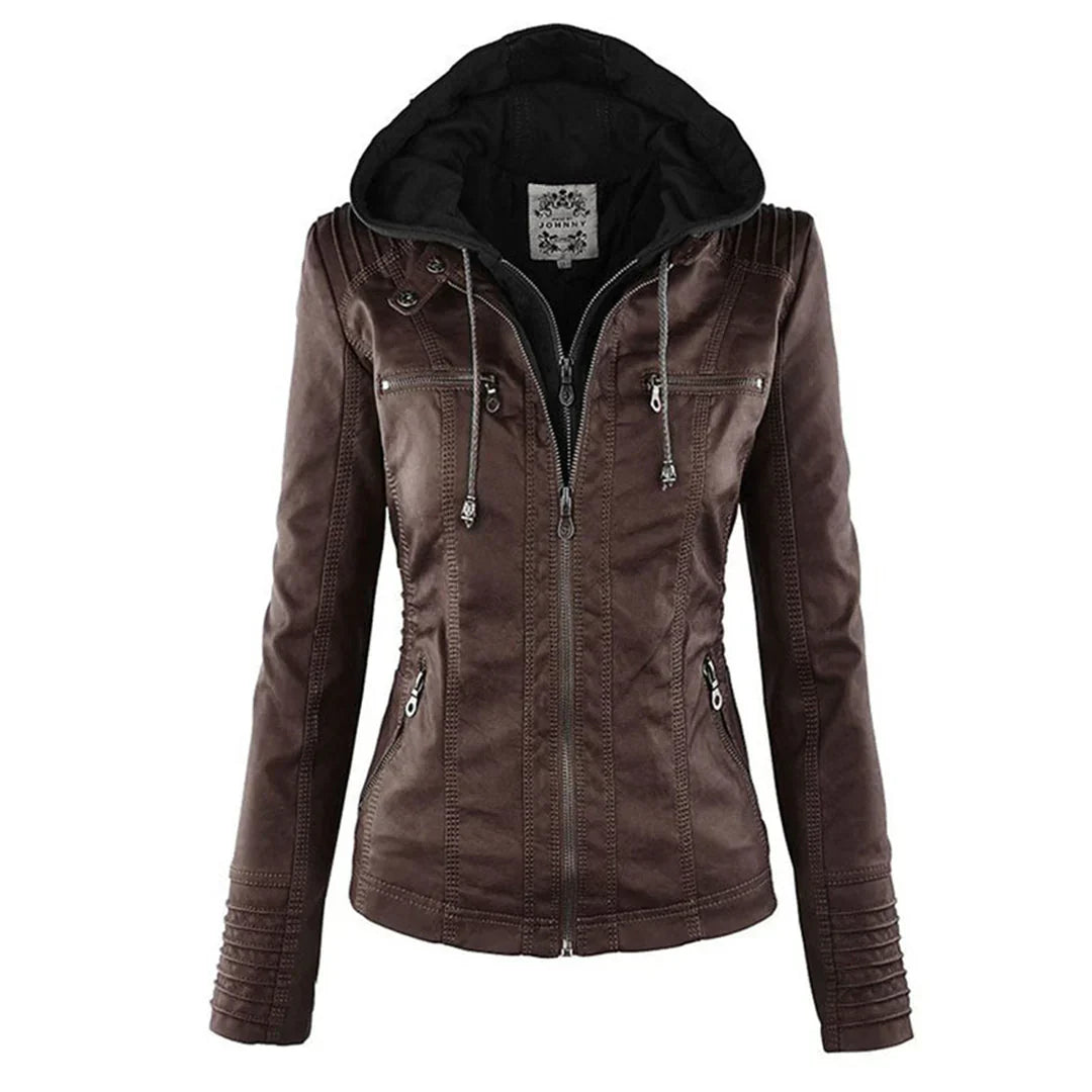 Krohn-e | Fake-Leder Bikerjacke mit Kapuze