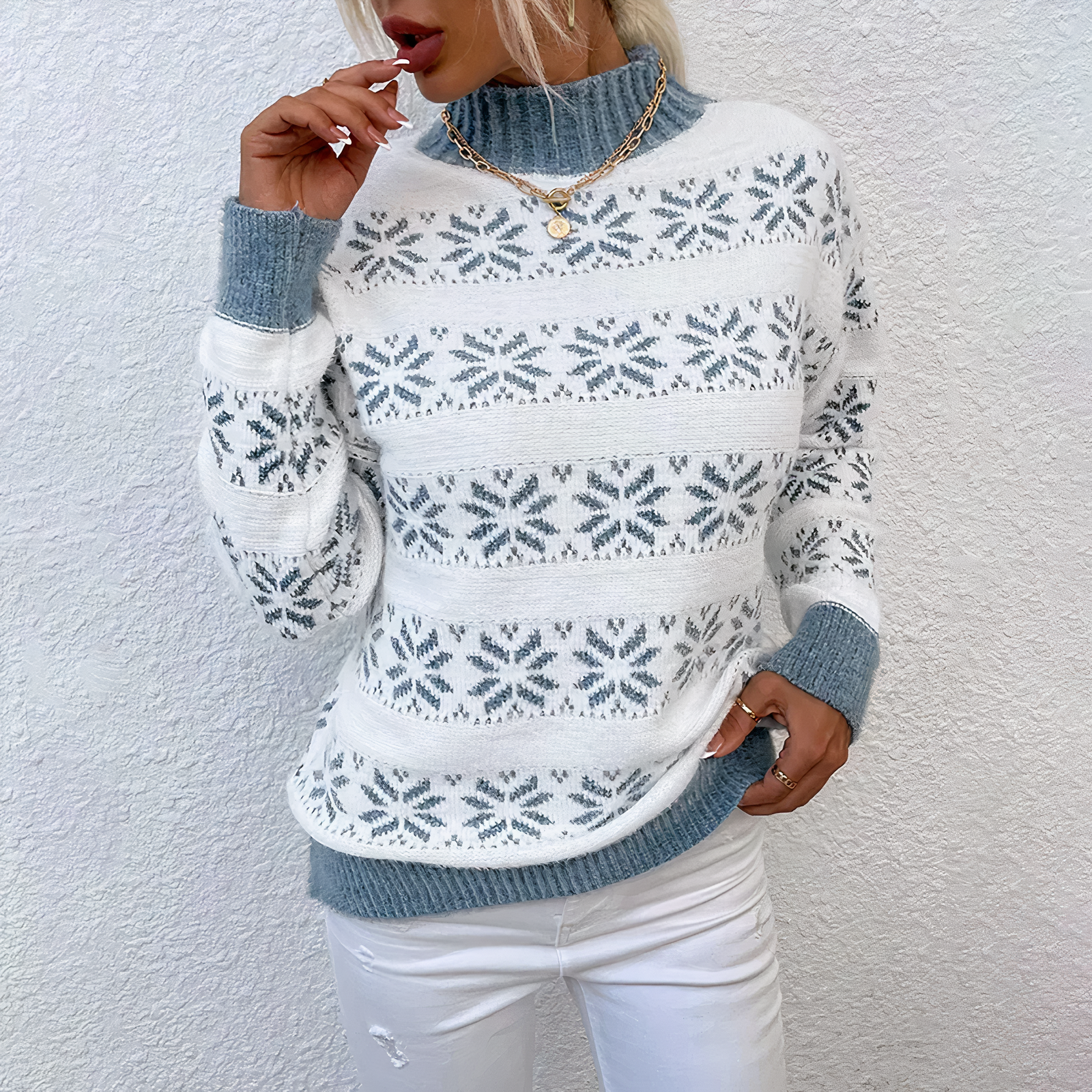 Krohn-e | Strick Schneeflocken Rollkragenpullover
