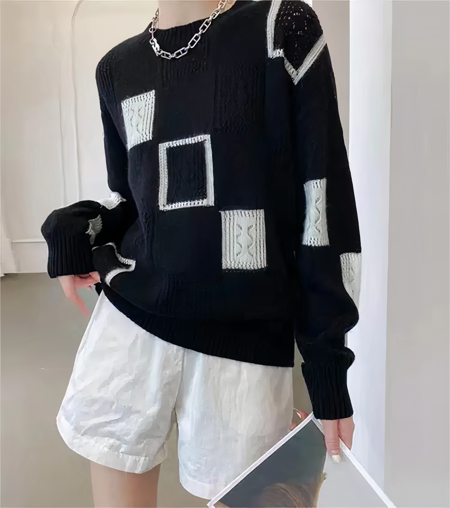 Pullover Lina mit geometrischem Patchwork-Muster