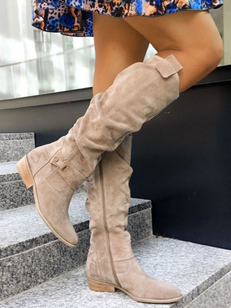 Krohn-e | Wildlederähnliche Hohe Stiefel - Niedriger Absatz Seitlicher Reißverschluss Winterfußbekleidung