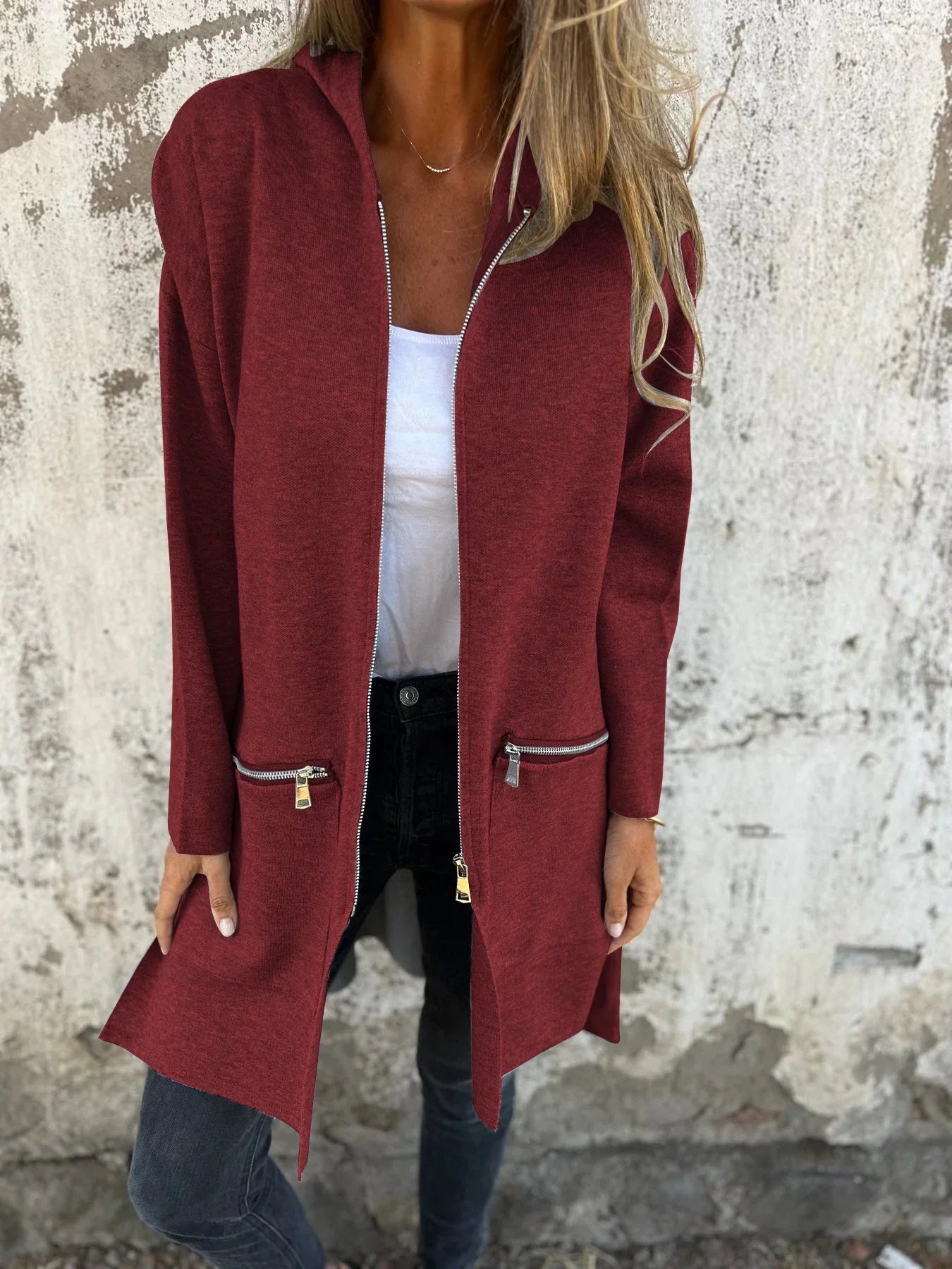 Bequeme, weit geschnittene Langarmjacke mit Reißverschluss von Lorali