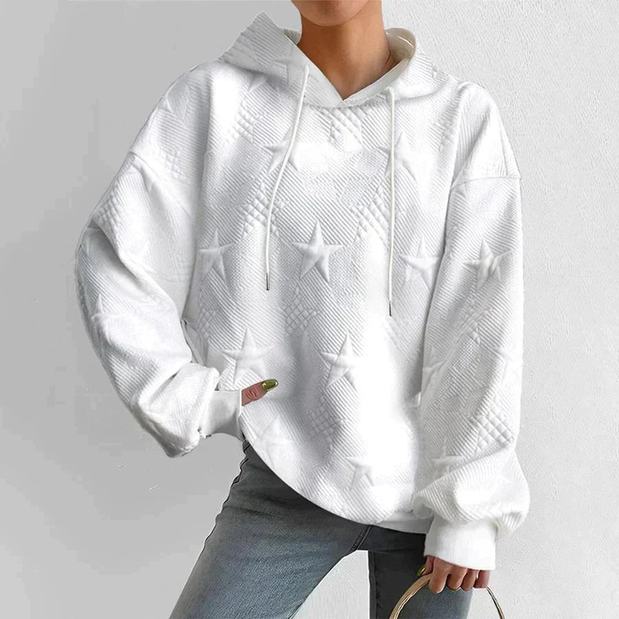 Krohn-e | Bequemer Weißer Damen Kapuzenpullover mit Sternen Muster